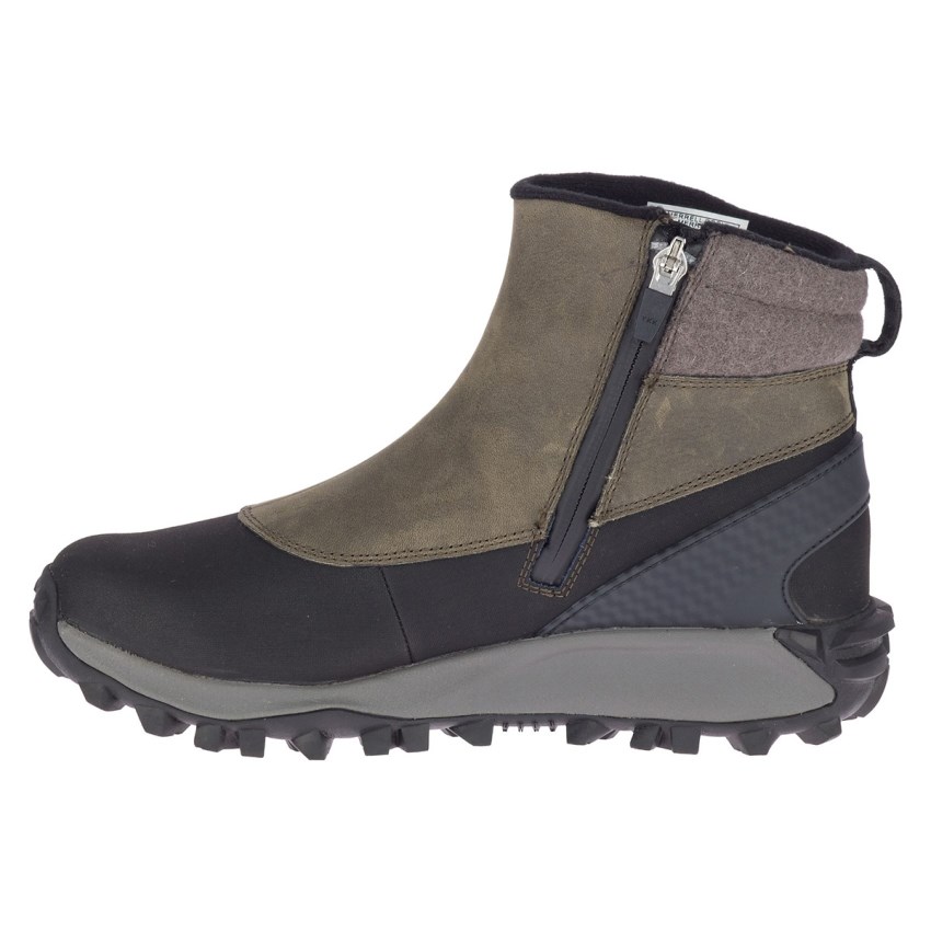 Bottes Merrell Thermo Kiruna Mid Zip Waterproof Noir/Vert Olive Femme | D.D.RENR